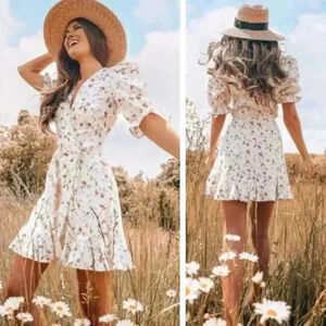 NEW Reformation Carmelo Dress Gabrielle Floral Mini Linen Cottagecore Bohemian